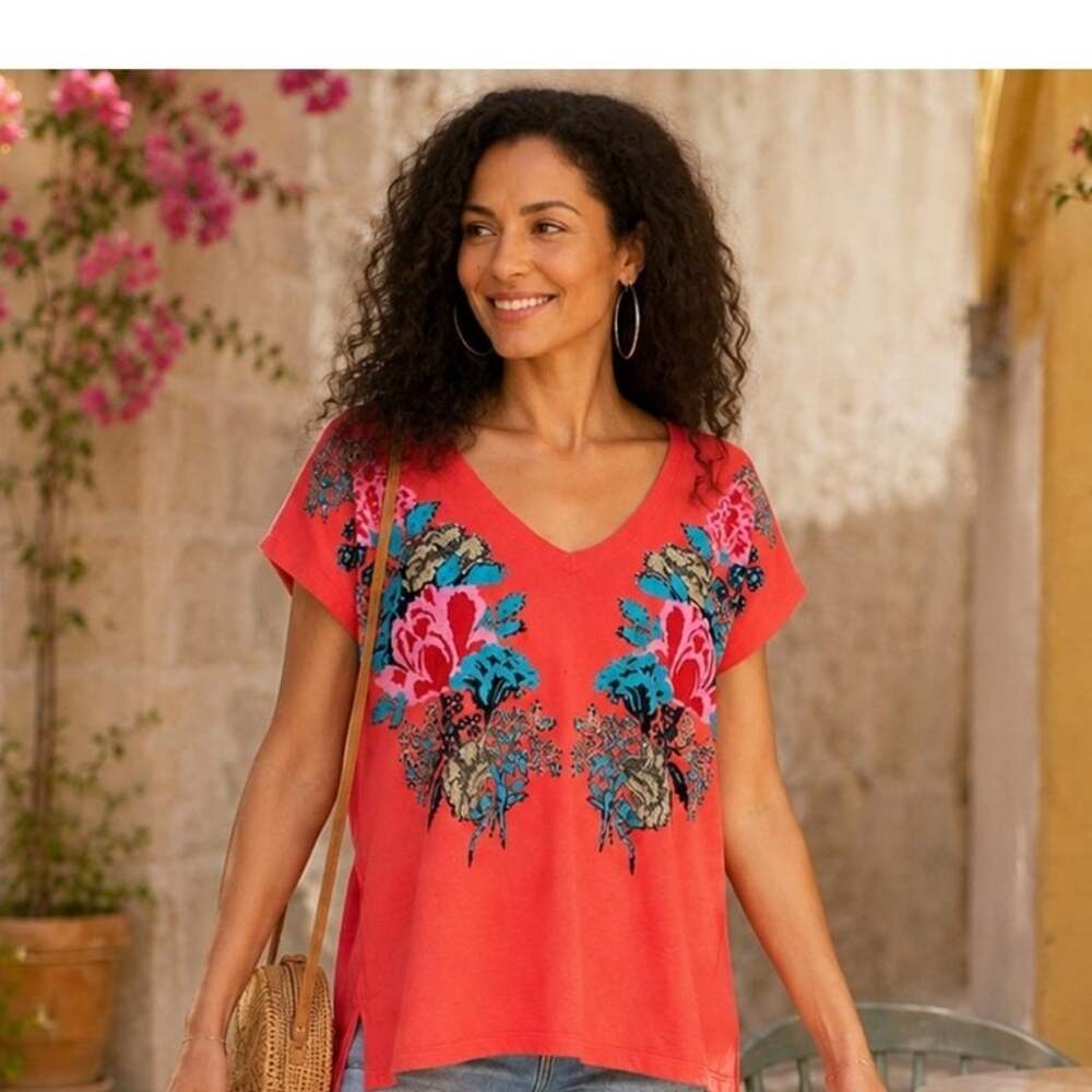 Anthropologie Aldomartins Floral Jacquard Bamboo Blend Top Size Medium